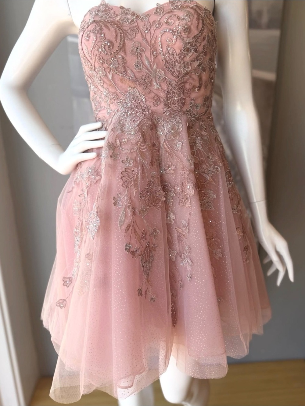 Embellished Dusty Rose Strapless Party Dress